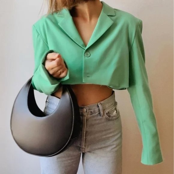 WeWoreWhat Green Cropped Blazer Size Extra Large - Picture 4 of 16